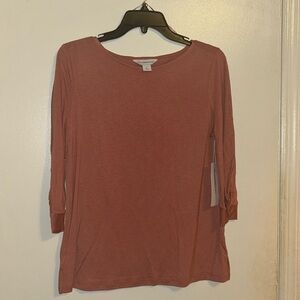 Liz Claiborne Womens Withered Rose Crew Neck 3/4 Sleeve Blouse Size S